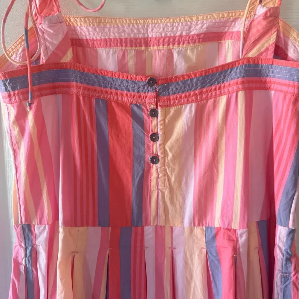 NWT Free People primavera striped drop waist sun dress in pink sz M Reversible